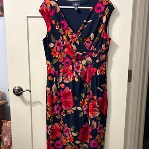 American Living Floral Wrap Dress - Navy and Pink